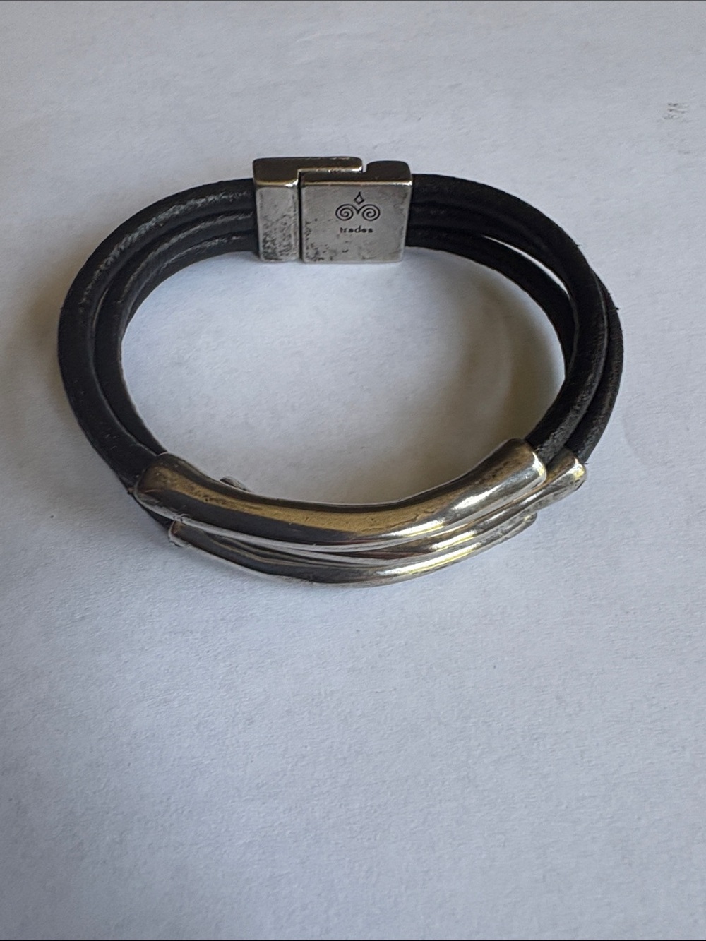 Black Leather Multi-Strand Bracelet with Silver-Tone Accents - Picture 1 of 4